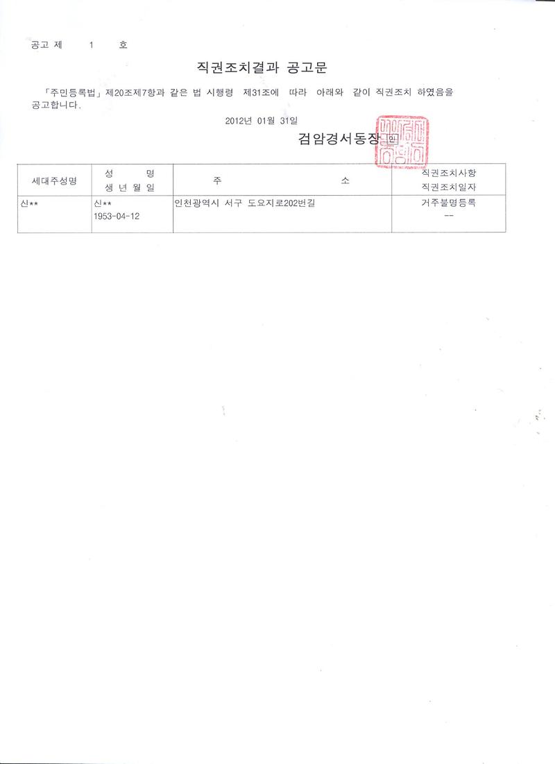 거주불명자에대한 행정상 관리주소이전결과공고.jpg 이미지