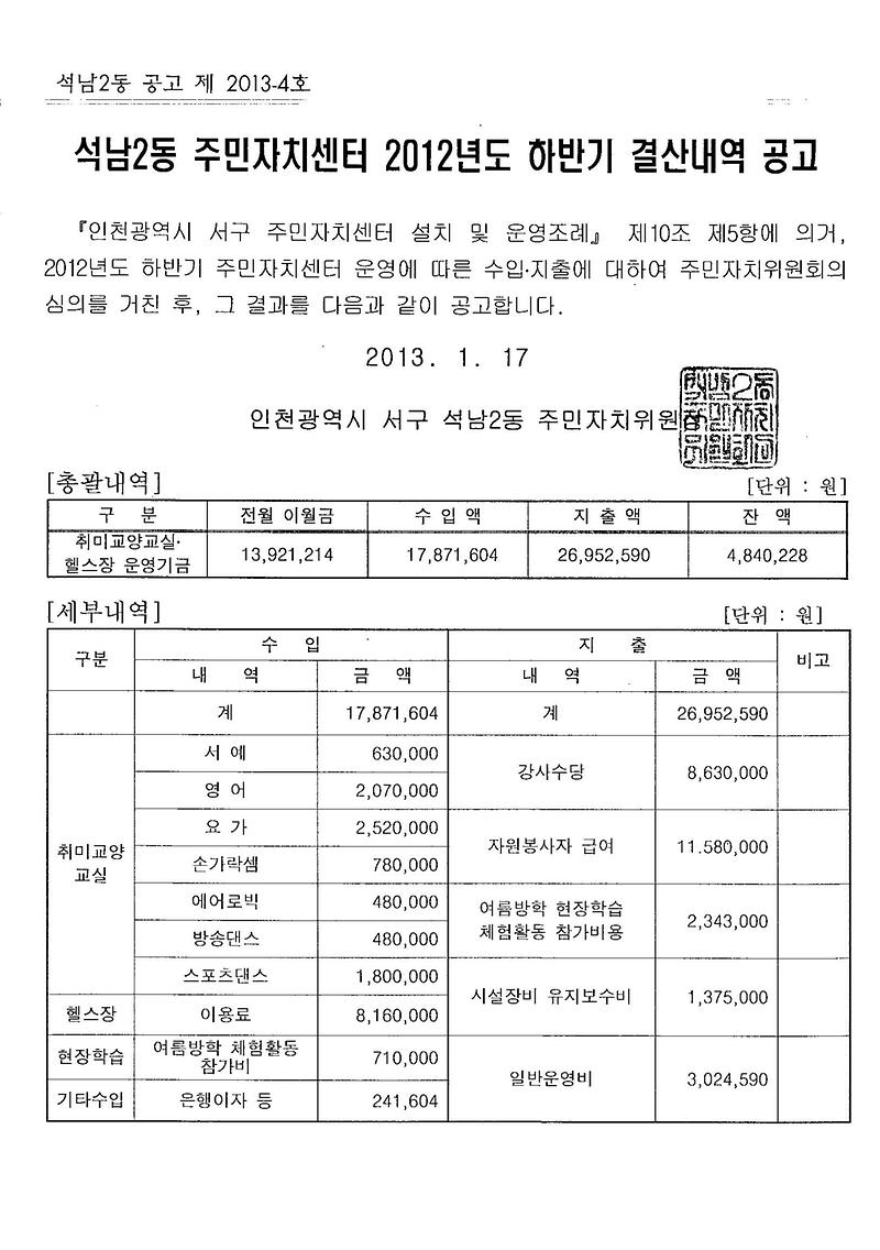 2012 하반기 결산내역 공고.JPG 이미지