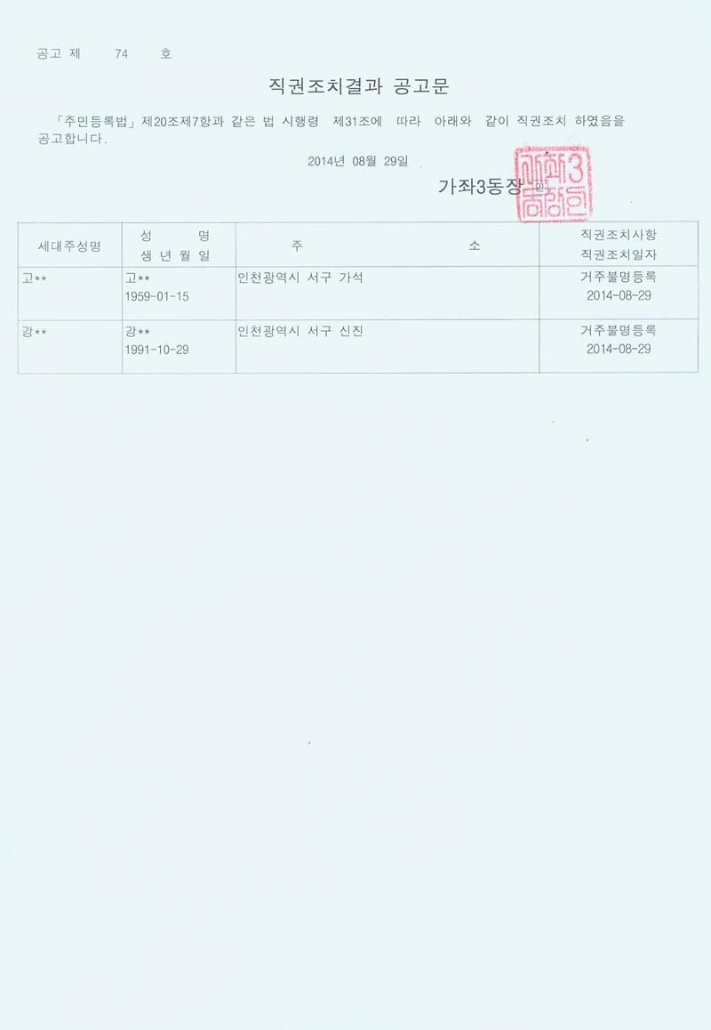 직권조치결과 공고문(2014년 3분기).jpg 이미지