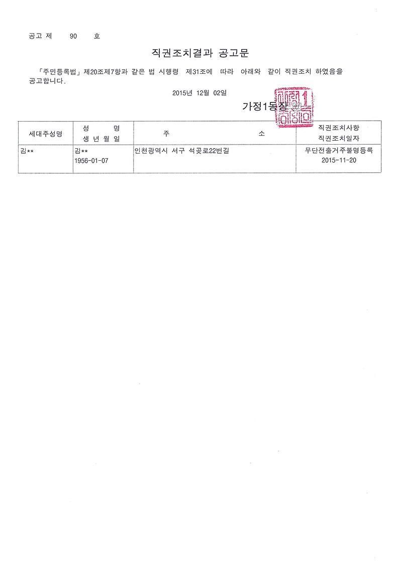 직권조치결과공고문(김ㅇㅇ).jpg 이미지