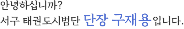 안녕하십니까? 서해구 태권도시범단 단장 구재용 입니다.